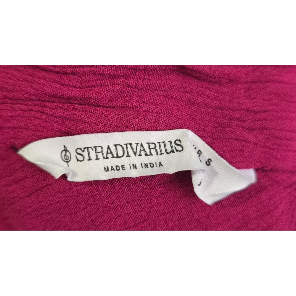 Stradivarius Smocked Crop Top Pink Embroidered Ruffle V-Neck Boho Sleeveless S - Picture 14 of 16